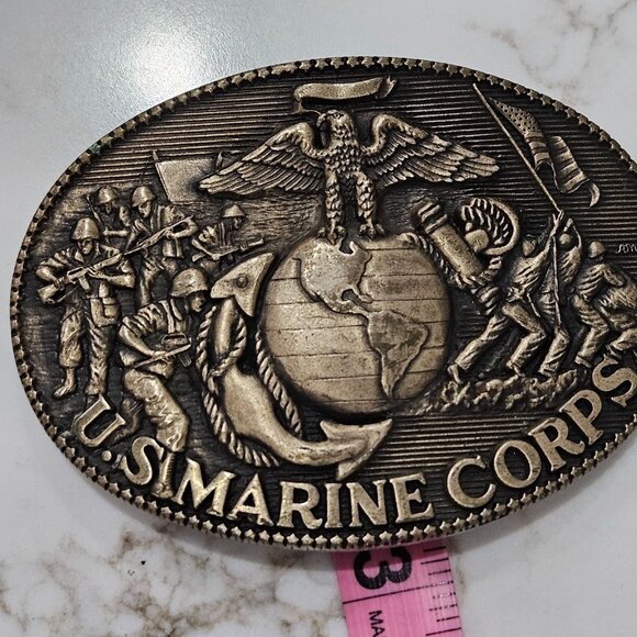 USMC Marine Corps Solid Brass Belt Buckle By Award Design Medals Vintage 1980s - Picture 7 of 9